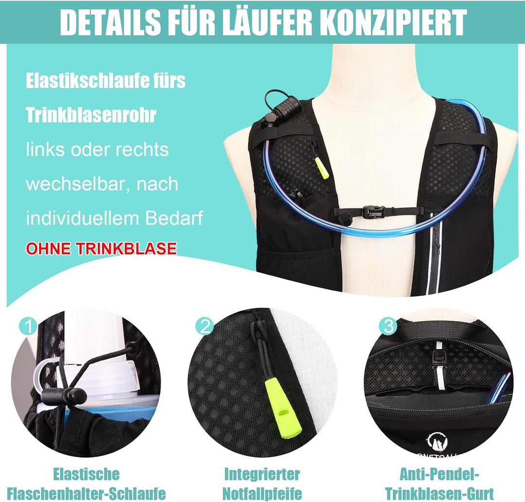 Laufweste Damen &amp; Herren mit 500ml Trinkflasche, Reflektierende Running Vest für Bessere Sichtbarkei
