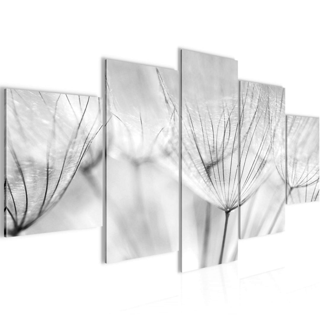 Runa Art Wandbilder Blumen Pusteblume 5 Teilig Bild auf Vlies Leinwand Deko Wohnzimmer Natur Schwarz