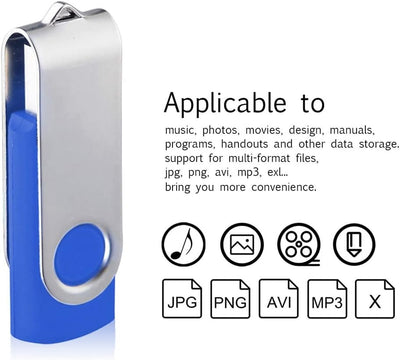 10 Stück USB-Sticks 2GB Blau USB 2.0 Speicher Stick 2 GB Einklappbarer Pendrive FEBNISCTE Tragbar US