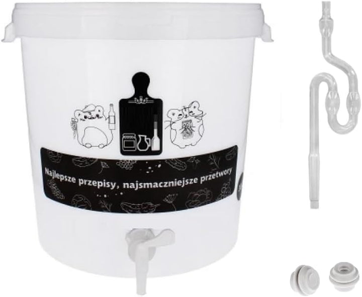 MIKONI Gärbehälter 30L + Hahn + Deckel + Gärrohr, Gäreimer Eimer Wein Gärfass Gärballon CHM