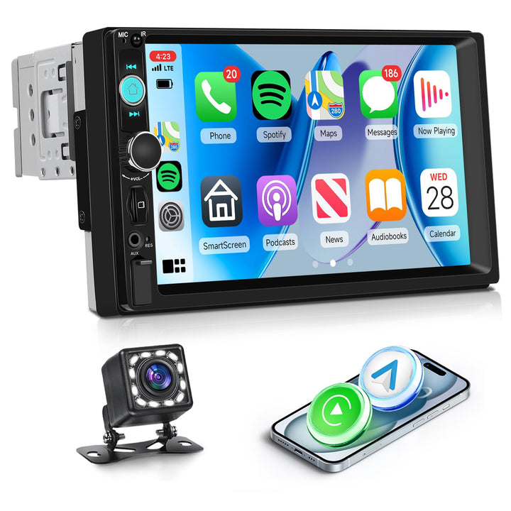 Rimoody Autoradio 1 Din mit Carplay Android Auto Wireless, 7 Zoll Touchscreen 1 Din Radio mit Mirror
