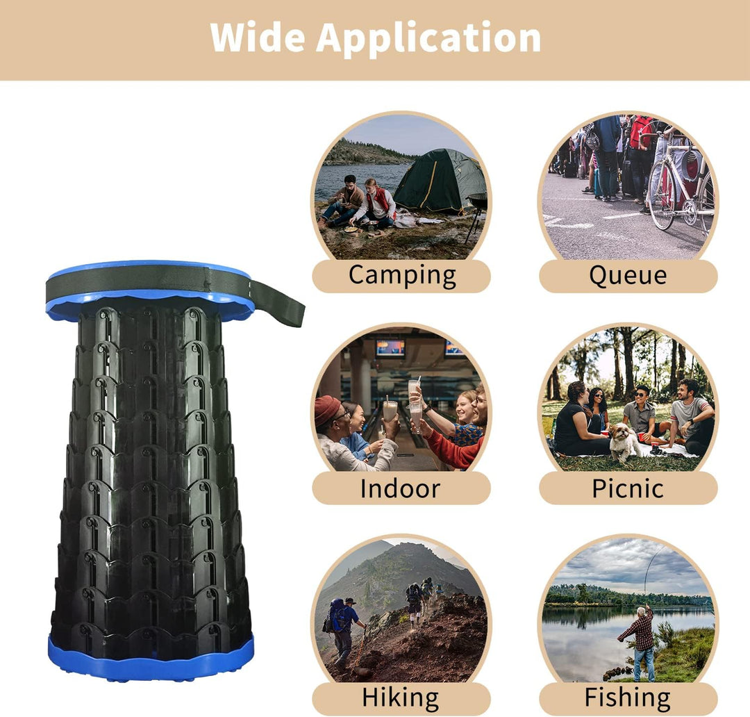 Campinghocker Tragbarer Klapphocker Faltbar, Blau Teleskophocker Einziehbarer Sitz für Camping, Gril