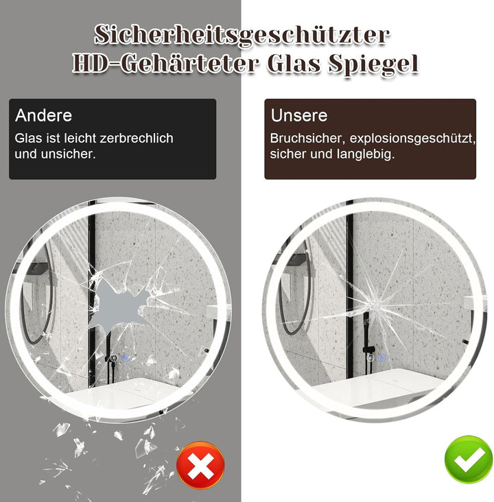Spiegel Badezimmer Badspiegel mit Beleuchtung - LED Badezimmerspiegel Rund Wandspiegel Bad IP44 mit