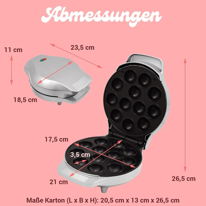 Syntrox Cake Pop Maker | Maschine | Popcakes Maker für 12 Cake Pops, 1200 Watt, Silber, Antihaftbesc