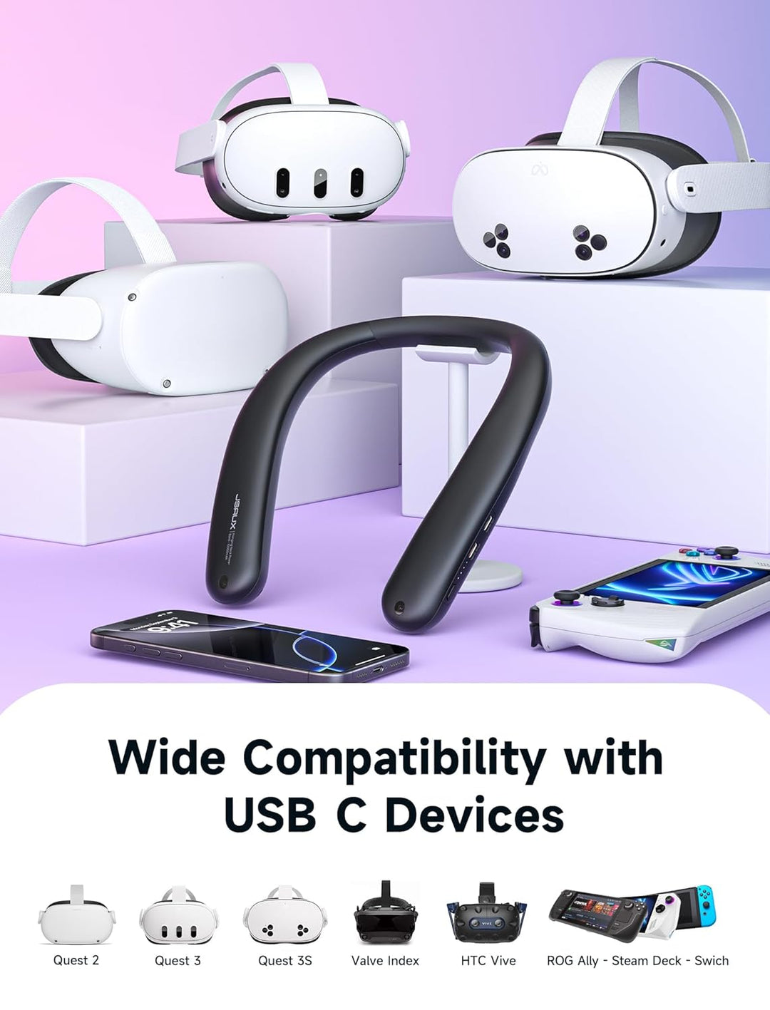 JSAUX Akku-Pack für Oculus Quest 3 2, 10000mAh PD Schnellladegerät Akku-Pack (Extra 4-6 H Spielzeit)