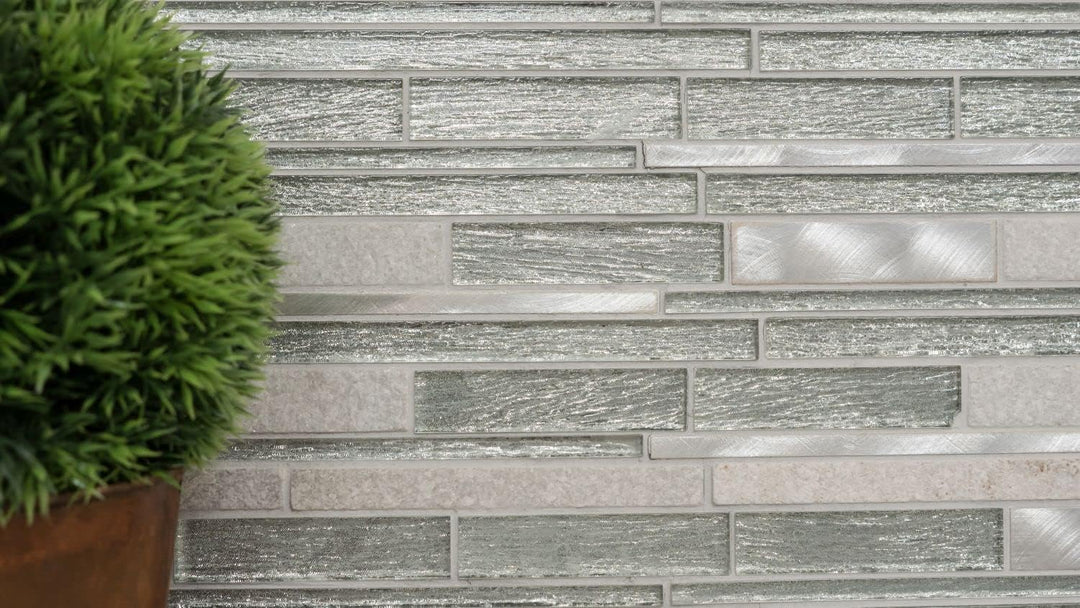Mosaik Fliese Verbund Stäbchen Aluminium silber Verbund Glasmosaik für WAND BAD DUSCHE KÜCHE FLIESEN