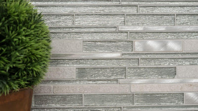 Mosaik Fliese Verbund Stäbchen Aluminium silber Verbund Glasmosaik für WAND BAD DUSCHE KÜCHE FLIESEN