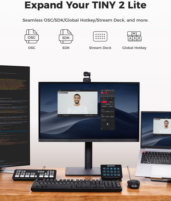 OBSBOT Tiny 2 Lite - 4K Webcam PTZ KI Tracking Streaming Kamera, Webcam mit Mikrofon, 1/2" Sensor, H