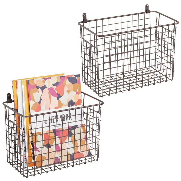 mDesign 2er-Set Wandregal aus Metall – grosser Ablagekorb für Flur, Schlafzimmer und andere Räume –
