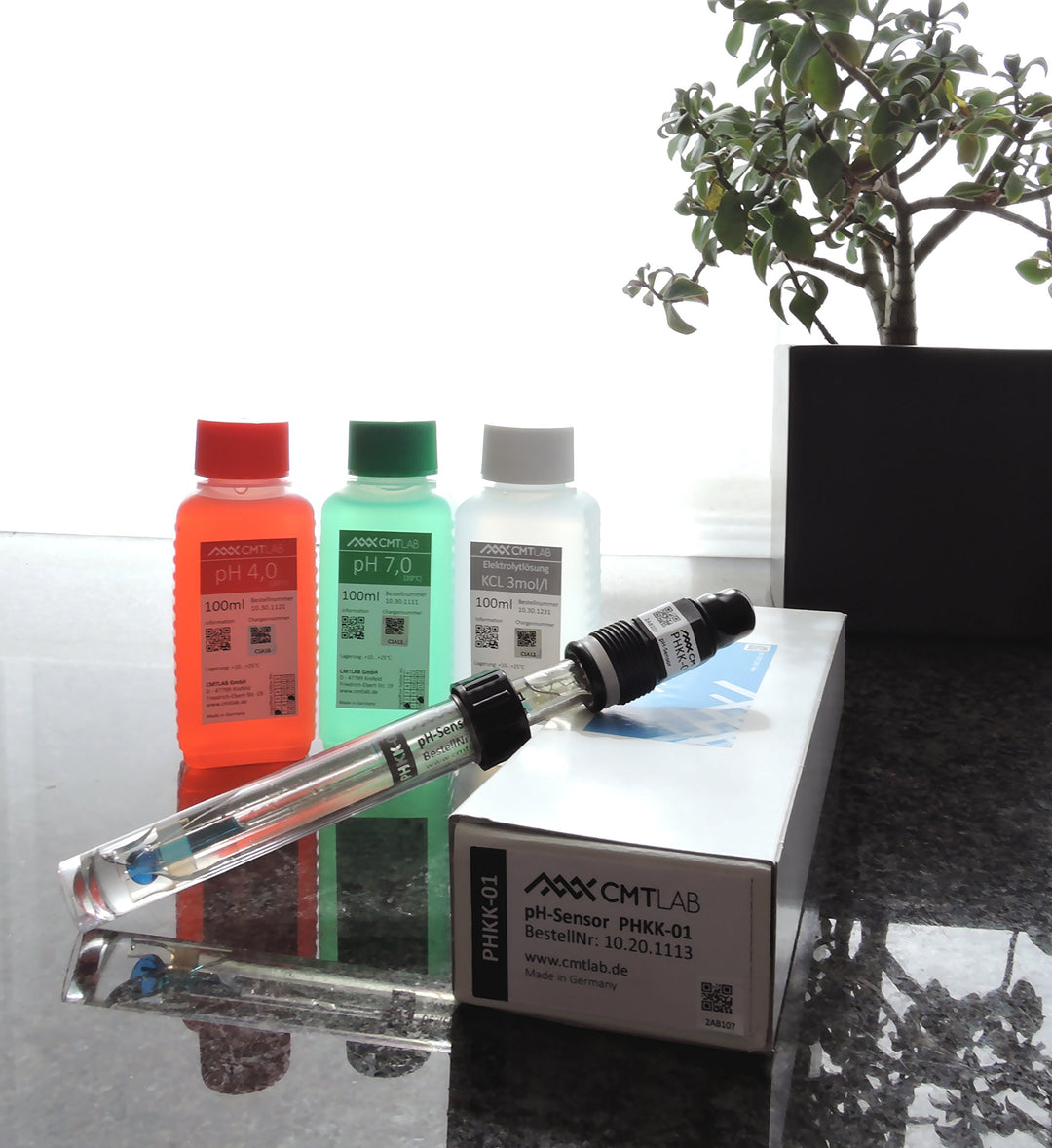 pH-Sensor/Elektrode, Kunststoffschaft + KCL 3mol + pH4/pH7 Pufferlösung, Industriequalität Made in G