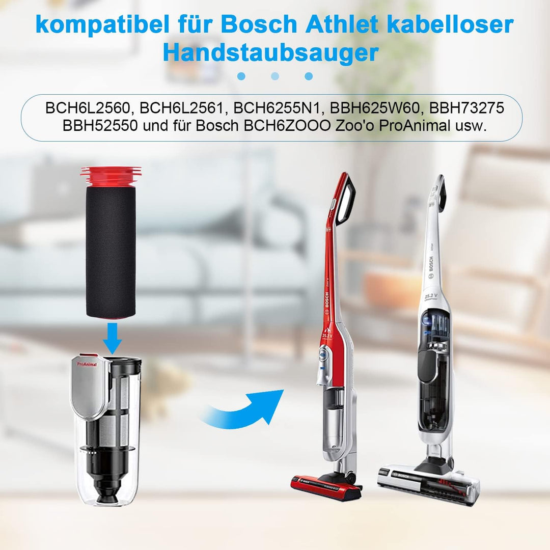 3 Stück Waschbare Ersatzteile Filter für Bosch Handstaubsauger Beutellos Zubehör Schaumstofilter für