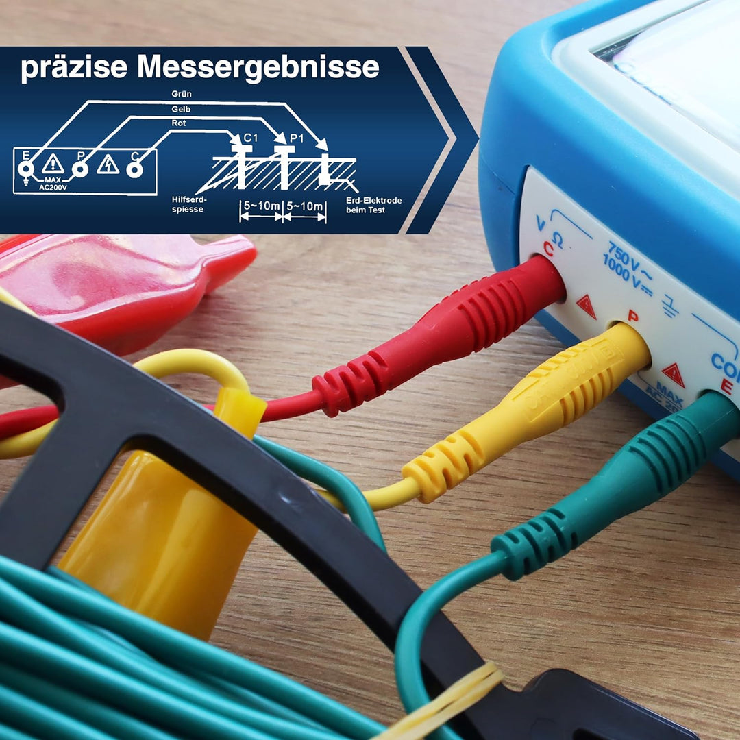 PeakTech P 2700 2700 - Digitales Erdungsmessgerät mit beleuchtetem Dual LCD-Display & 2 Erdungsstäbe