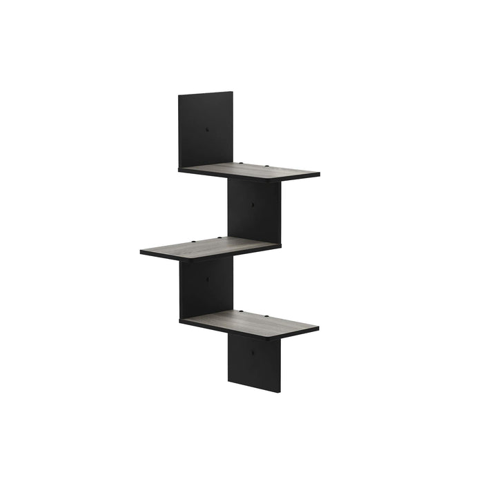 Furinno Rossi Modernes schwebendes 3-stufiges Wand-Eckregal, Französische Eiche/Schwarz Französische