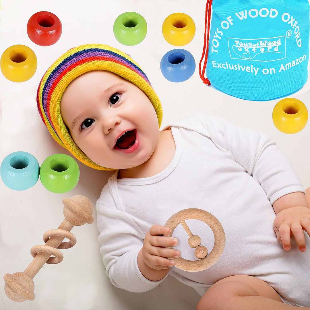 TOWO Holzrasseln Maracas Babyspielzeug 6 Monate - Bio-Öko Kleinkinder Greifen Zahnen Natürliches Mus