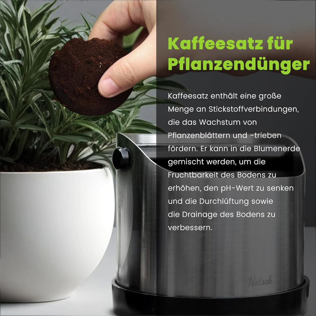 NOTSEK Abklopfbehälter für Siebträger, 1.2L Gross Edelstahl Espresso Knock Box, Kaffeesatz Abschlagb