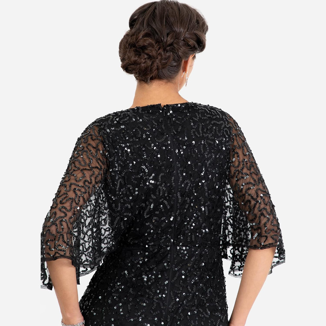Maya Deluxe Damen Womens Maxi Dress Ladies Sequin Embellished Wrap A-line Dress for Wedding Guest Br