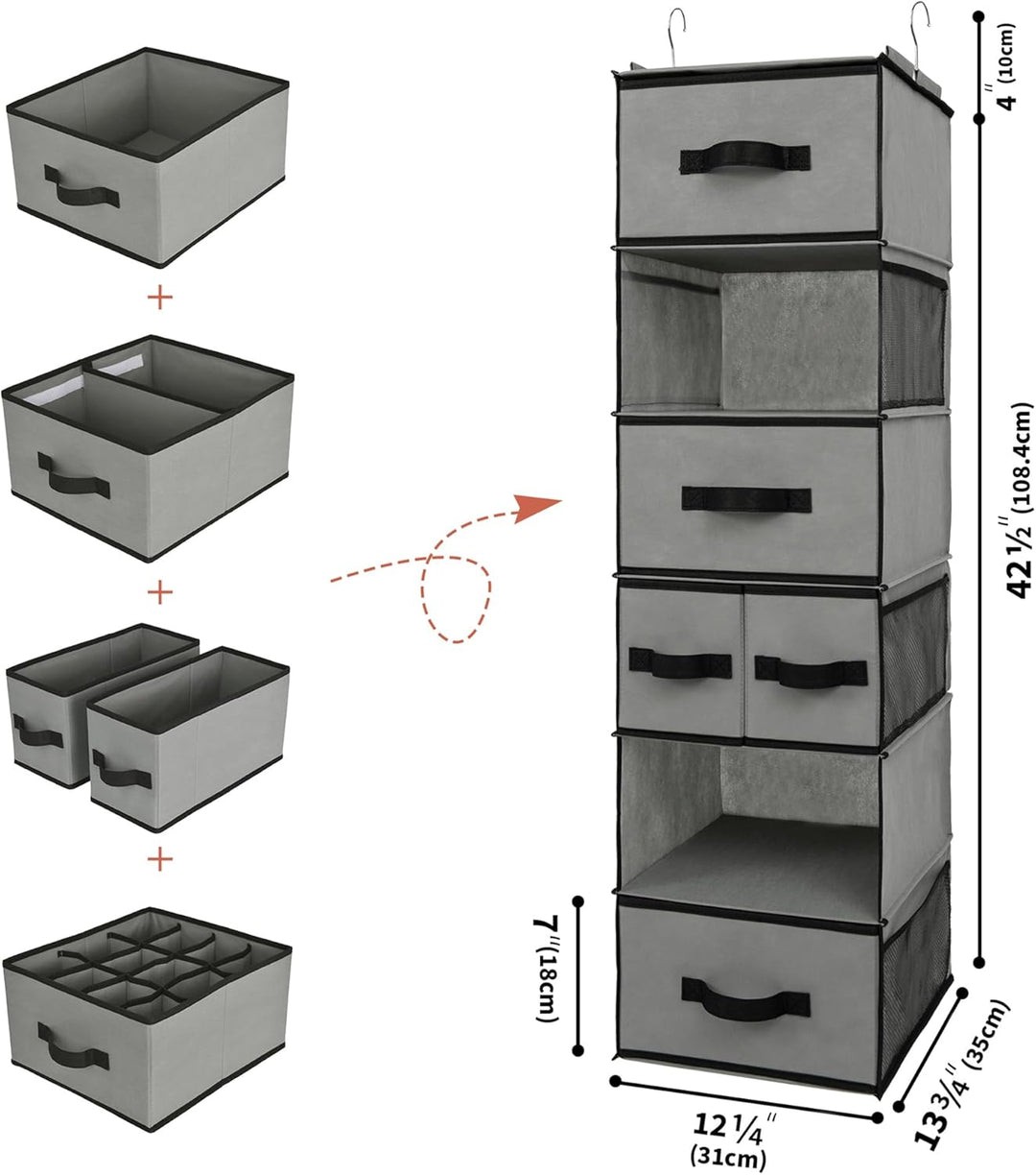GRANNY SAYS Kleiderschrank Organizer Hängend, 1er-Pack Hängeorganizer mit Schubladen, Grau Hängeaufb