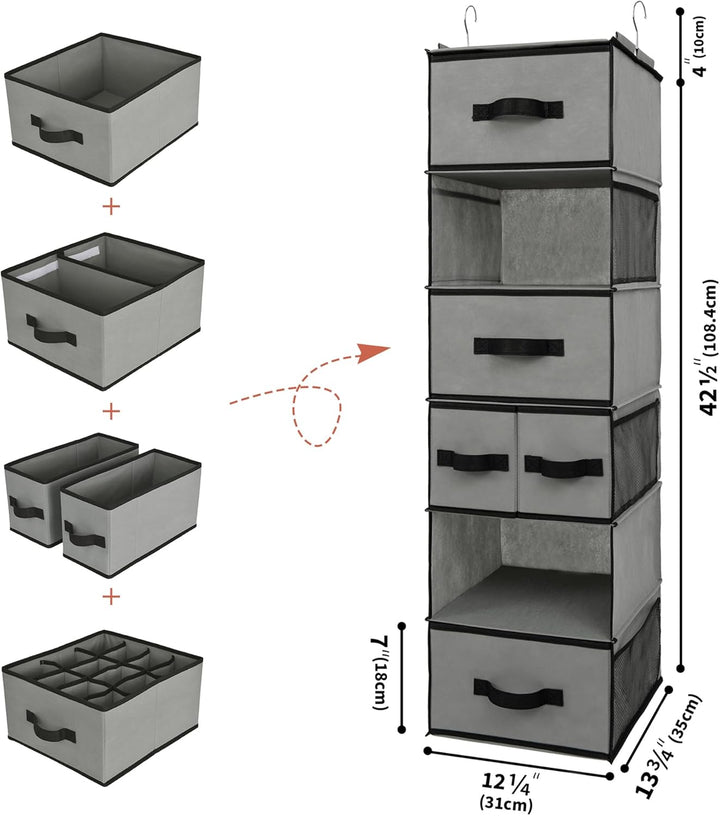 GRANNY SAYS Kleiderschrank Organizer Hängend, 1er-Pack Hängeorganizer mit Schubladen, Grau Hängeaufb