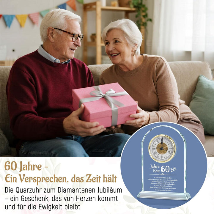 Diamantene Hochzeit Geschenk, Schreibtischuhr zum 60. Jahrestag, Quarzuhr für Paar, Eltern & Grossel