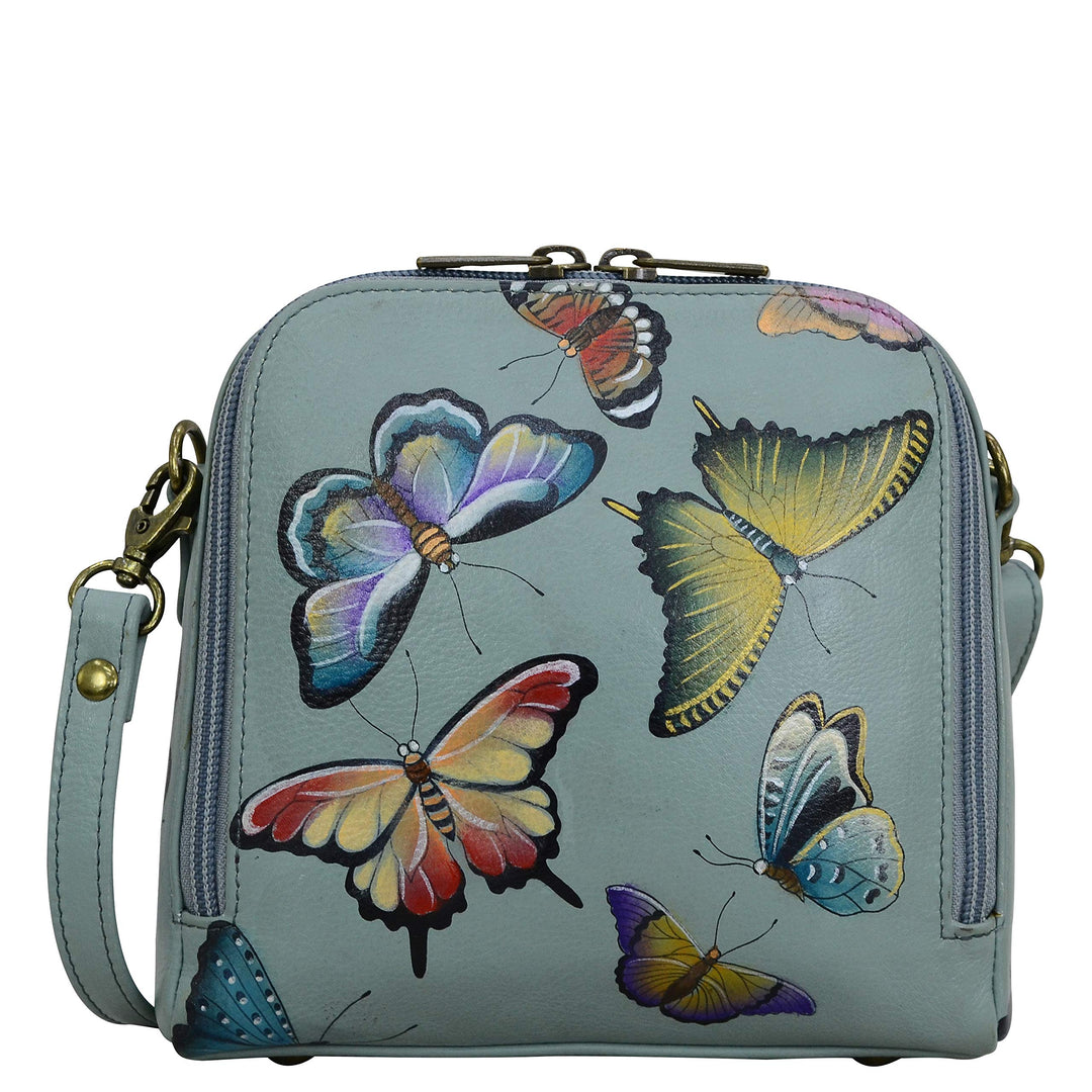 Anuschka Handbemalte Organiser Tasche aus echtem Leder mit Reissverschluss Butterfly Heaven, Butterf
