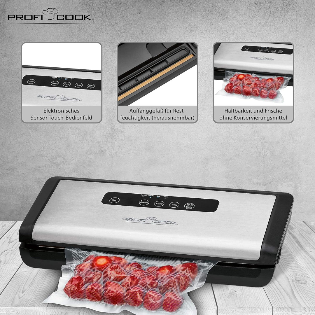 Profi Cook PC-VK 1146 vollautomatisches Edelstahl-Vakuumiergerät inkl. elektronischem Sensor Touch-B