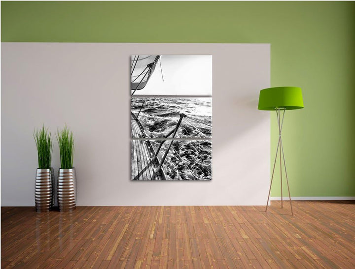 Pixxprint Segelboot im Meer als Leinwandbild | Grösse: 3 Teilig (120x80) | Wandbild| Kunstdruck | fe