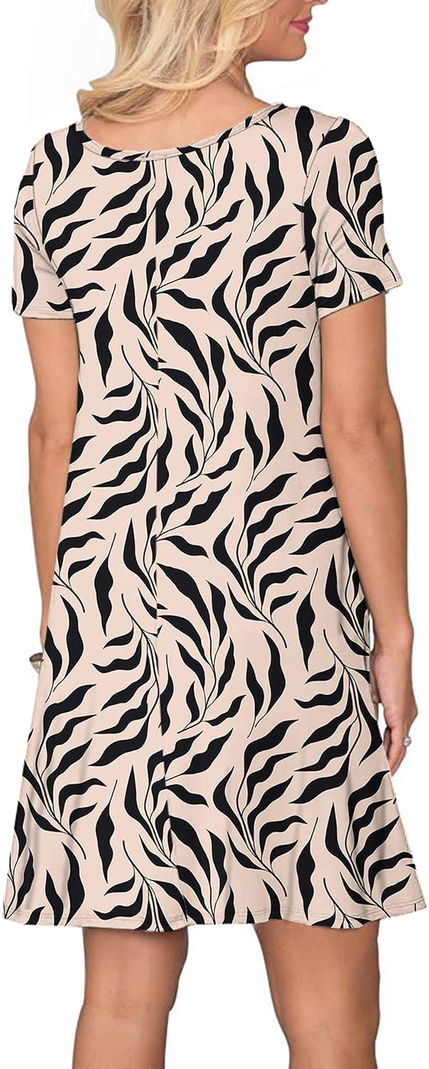AUSELILY Damen Kleider Sommer Kurzarm Shirtkleider Kurz Sommerkleider Leicht Freizeitkleid mit Tasch
