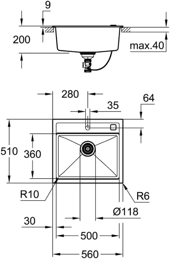 GROHE K700 | Kompositspüle | granit grau | 31650AT0 K700 Granit Grau 40 x 50 cm Kompositspüle, K700