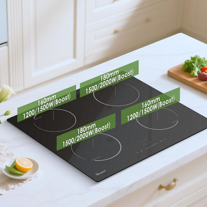 GIONIEN Induktionskochfeld mit Stecker 60cm 16Amp,Integriertes Elektrokochfeld Plug in mit Brückenzo