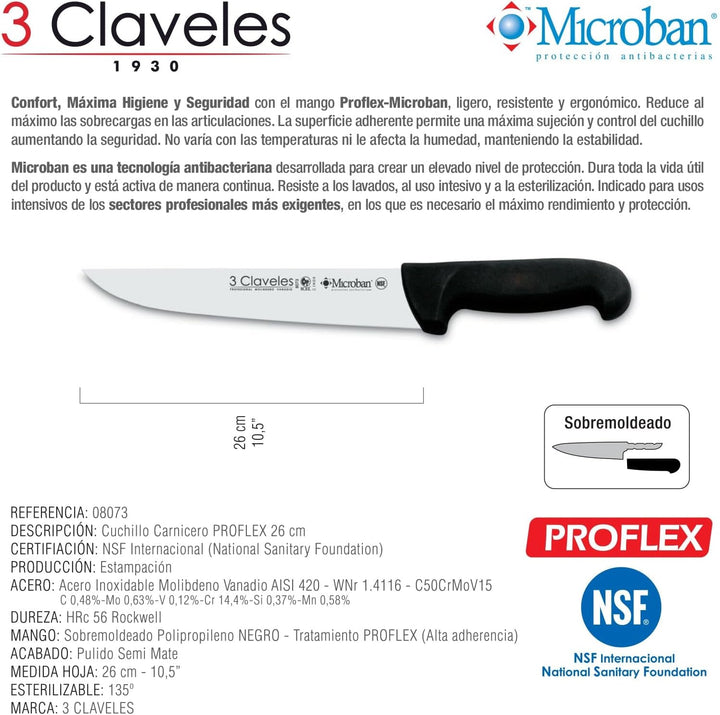 CUCHILLO CARNICERO PROFLEX NEGRO 26 cm - 10,5" FH 3C