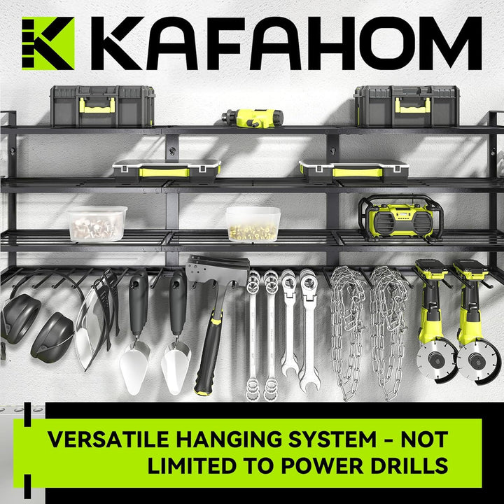KAFAHOM Grosse Werkzeug-Wandhalterung mit 13 Bohrerschächten für die Garage – 4-etagiges Organizer-R
