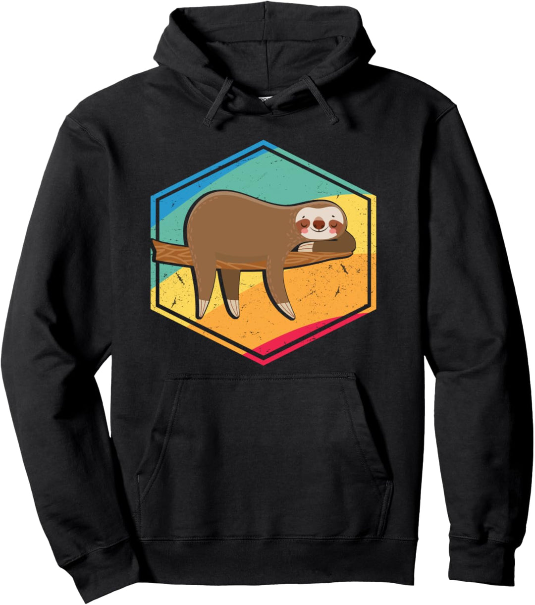 Lazy Sloth Lover Gift Men Women Boys Girls Retro Style Sloth Pullover Hoodie