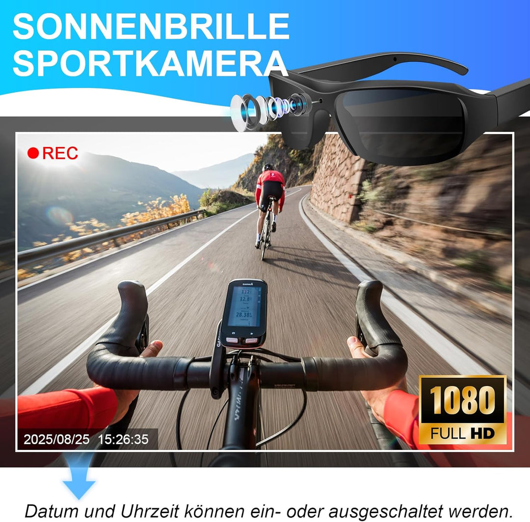 Ninsanmoon Sonnenbrille Sportkamera HD 1080P Brille Mini Action Kamera, 32GB Sonnenbrille Sport Acti