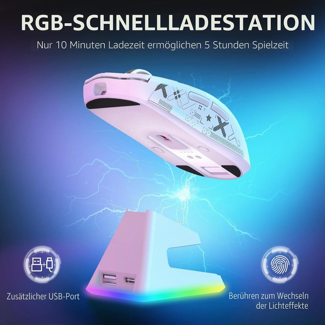 VGN Game Power Attack Shark X6 Superlight Kabellose Gaming-Maus mit RGB Ladestation, 49g Ultraleicht