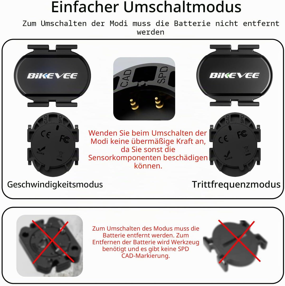 Trittfrequenzsensor Geschwindigkeitssensor Fahrrad Bluetooth 5.4 ANT+ Kabelloser RPM Sensor Kompatib