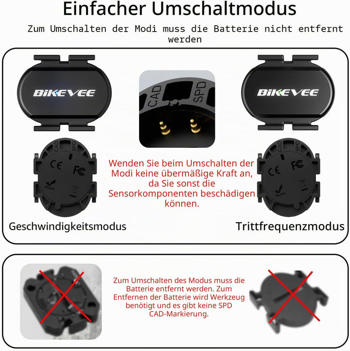 Trittfrequenzsensor Geschwindigkeitssensor Fahrrad Bluetooth 5.4 ANT+ Kabelloser RPM Sensor Kompatib