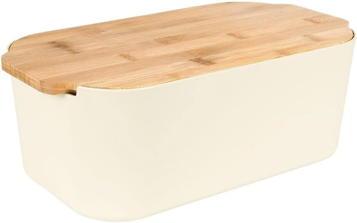 Vilde Brotkasten mit Bambusdeckel - Hochwertige Brotbox Cremefarben 33x18,5x12cm - Brotaufbewahrung