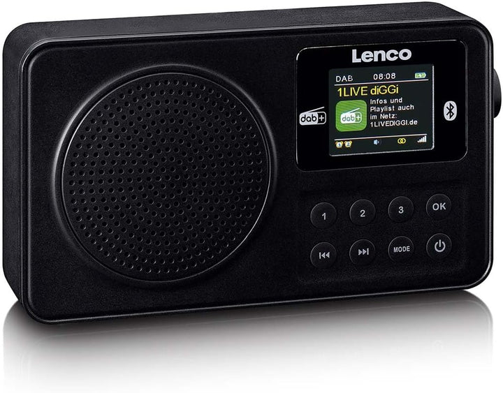 Lenco PDR-033BK DAB+ Radio tragbar – Bluetooth 5.3, FM, Akku, Farbdisplay, Wecker, Einschlaftimer, 3