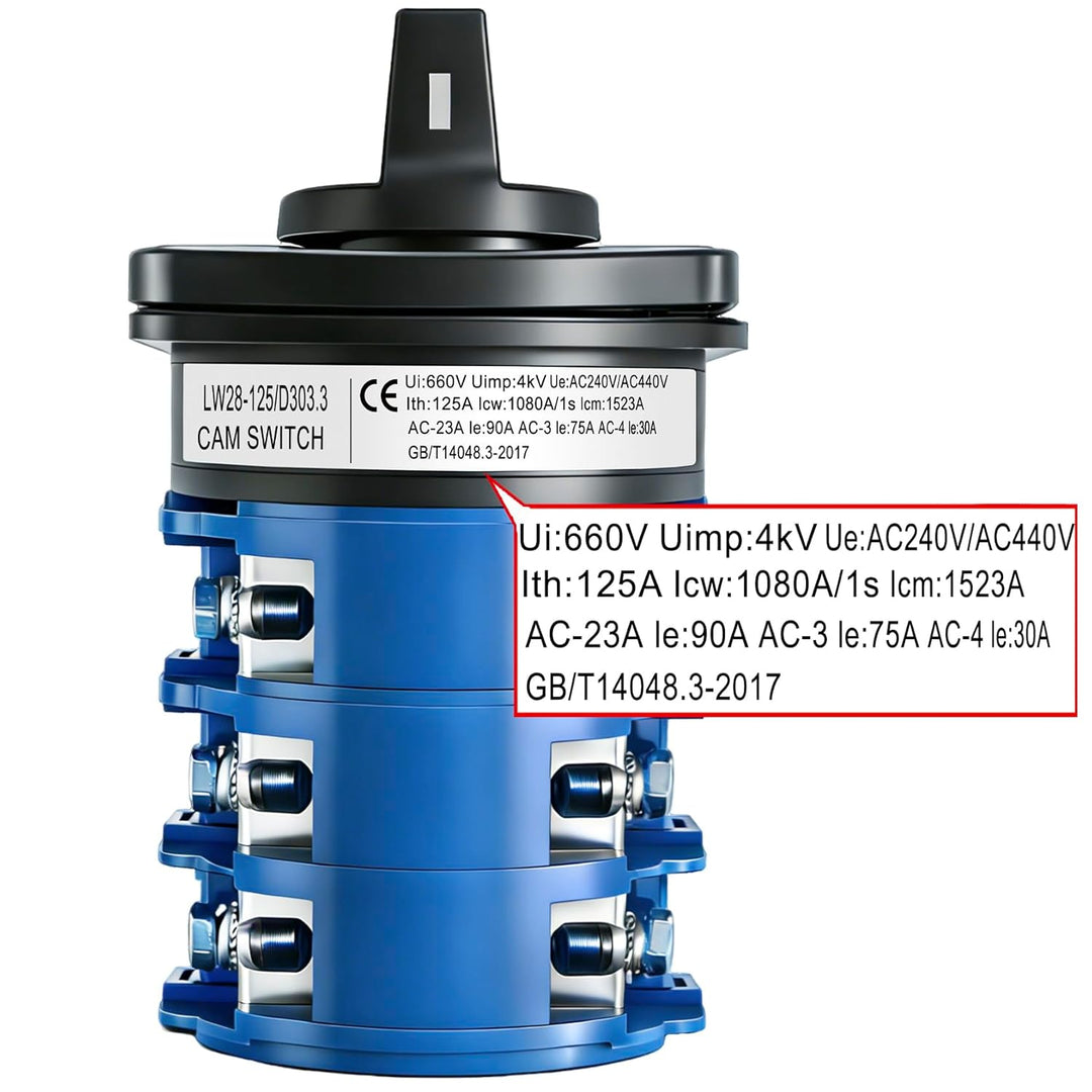 Heschen Drehbarer Wechselschalter für Nockenschalter LW28-125/D303.3, 125A, 660V Wechselstrom, Ein/A