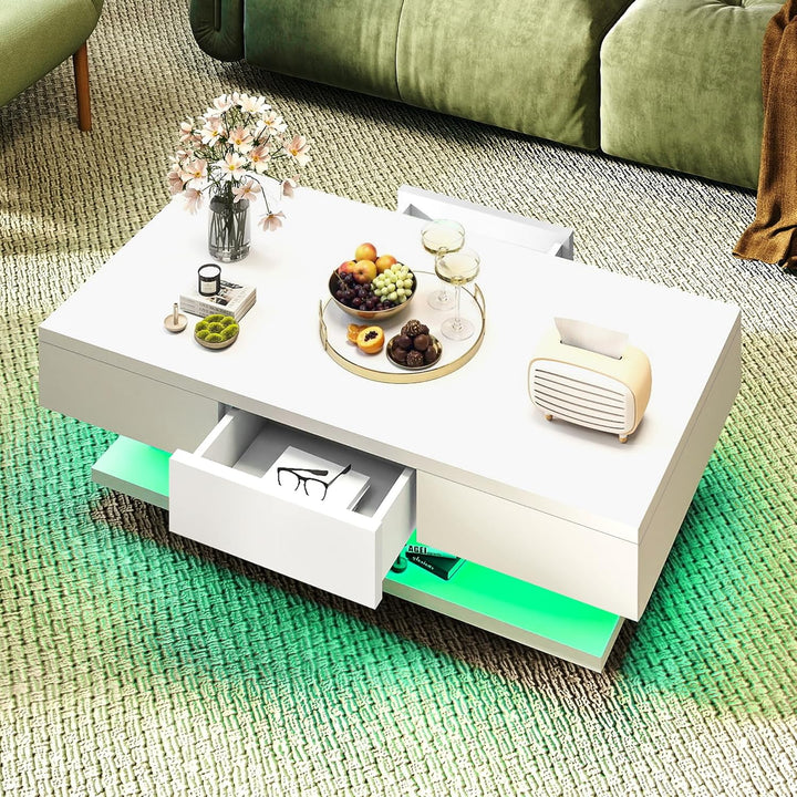 Oyajia Couchtisch, Modern Sofatisch Wohnzimmertisch mit 2 Schublade, Wohnzimmertisch Hochglanz Moder