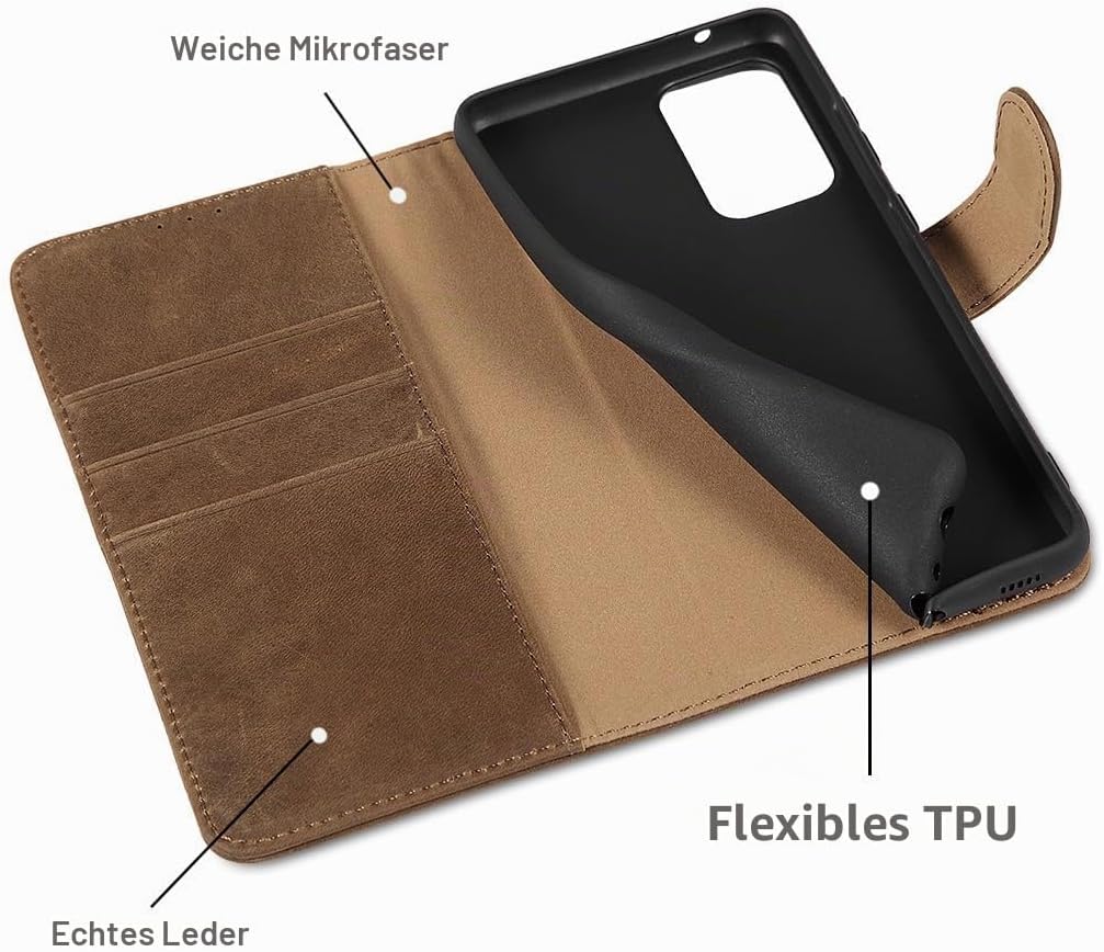 LENSUN Echtleder Hülle für Samsung Galaxy A52, A52s 5G Handyhülle [Echtes Leder][Magnetverschluss][W