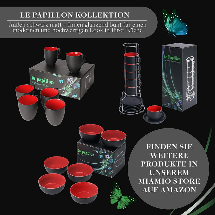 MIAMIO - 6 x 350 ml Kaffeetassen/Kaffeebecher Set - Tassen Set 6er Modern - Le Papillon Kollektion (