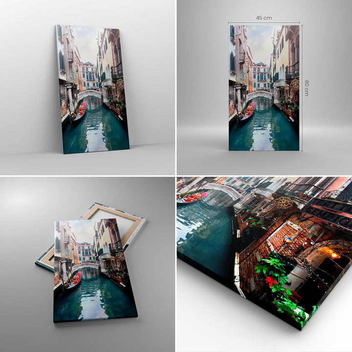 Bilder auf Leinwand Boot Brücke Tourismus Venedig Leinwandbild mit Rahmen 45x80cm Wandbilder Dekorat