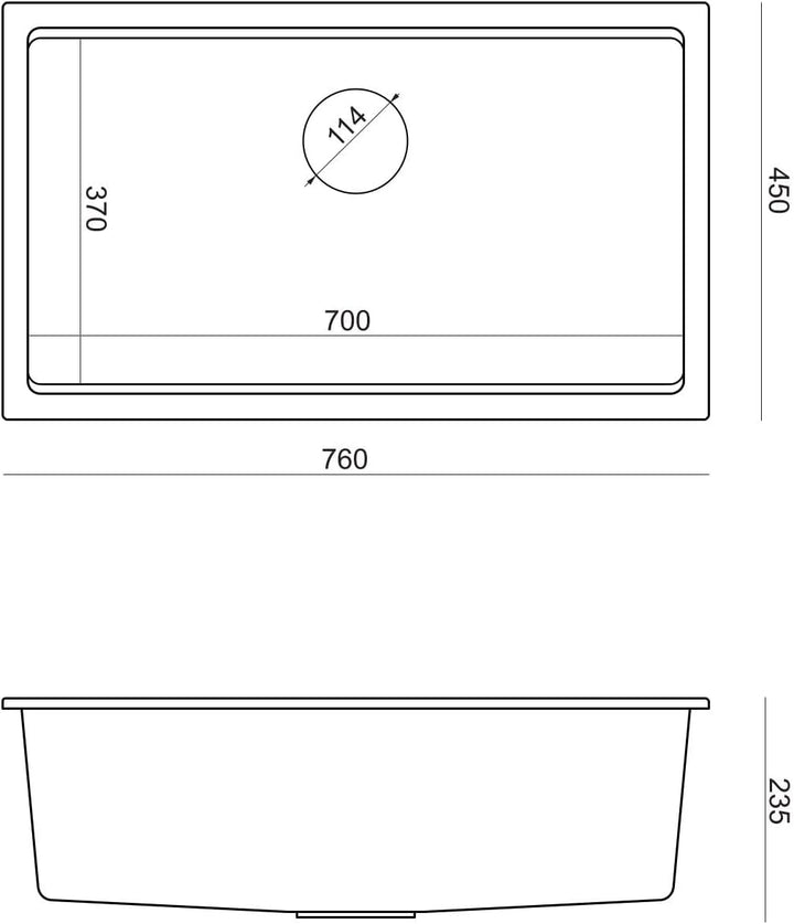 QUADRON | LOGAN 110 | Küchenspüle | 1-Kammer-Spüle | Masse: 70 x 37 x 23,5 cm | Schrankunterbau ab 8