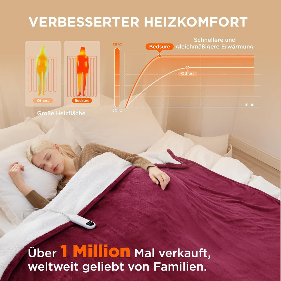 BEDSURE Heizdecke Wärmedecke Elektrische Kuscheldecke - mit Abschaltautomatik, 6 Heizstufen &amp; 10 Stu