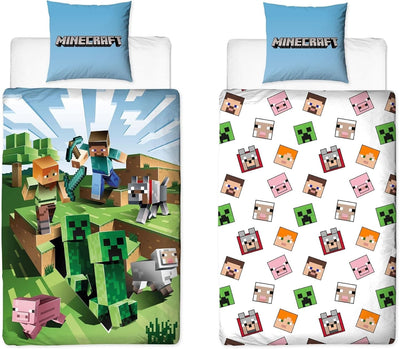 Character World Wende Bettwäsche-Set Minecraft, 135x200cm + 80x80cm, 100% Baumwolle, grün Motiv Craf