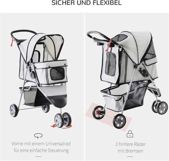 PawHut Hundewagen Hundebuggy Buggy Hunde Katzen Pet Stroller Hunde Buggy Grau grau 75L x 45B x 97H c
