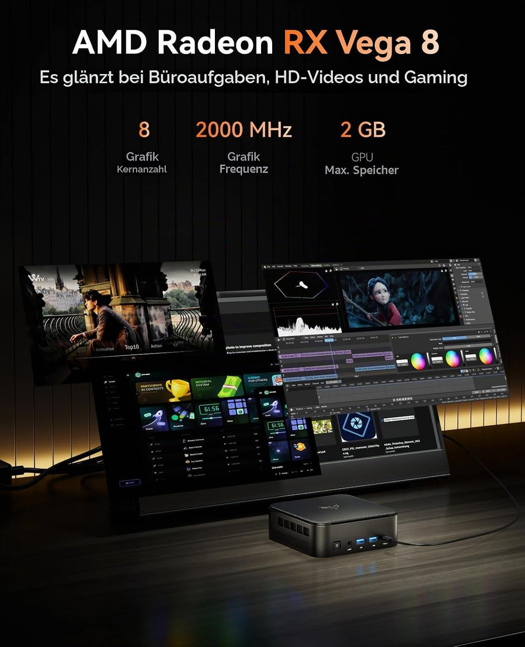 NiPoGi AM02PRO Mini PC AMD Ryzen 7 5700U 16GB Dual DDR4 512GB SSD Micro Desktop Computer mit Radeon