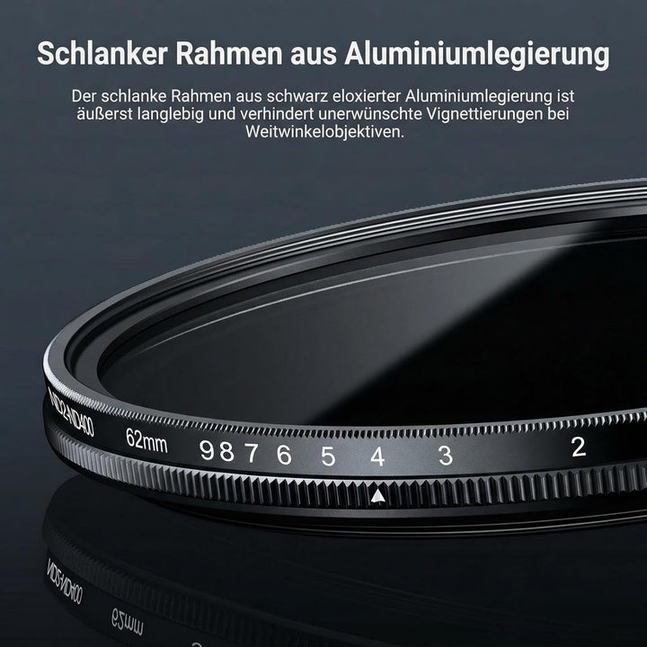NEEWER BASICS 62mm variabler ND Filter, ND2-400 1-9 Stops Lichtreduzierung, drehbarer variabler Grau