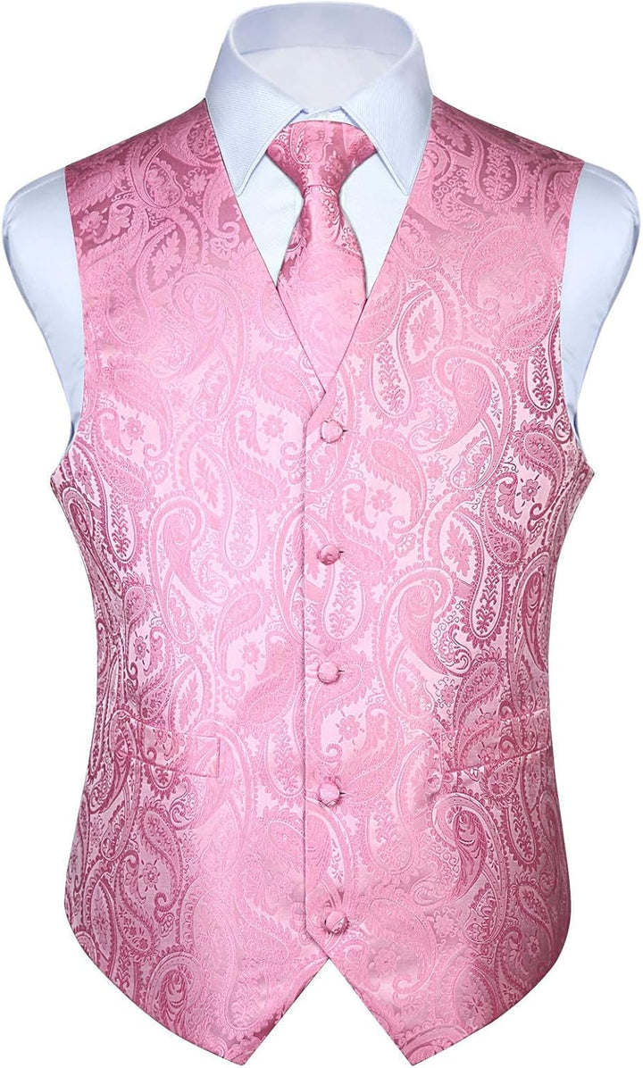 HISDERN Herren Weste Paisley Floral Jacquard Krawatte Einstecktuch Taschentuch Weste Anzug Set XL He